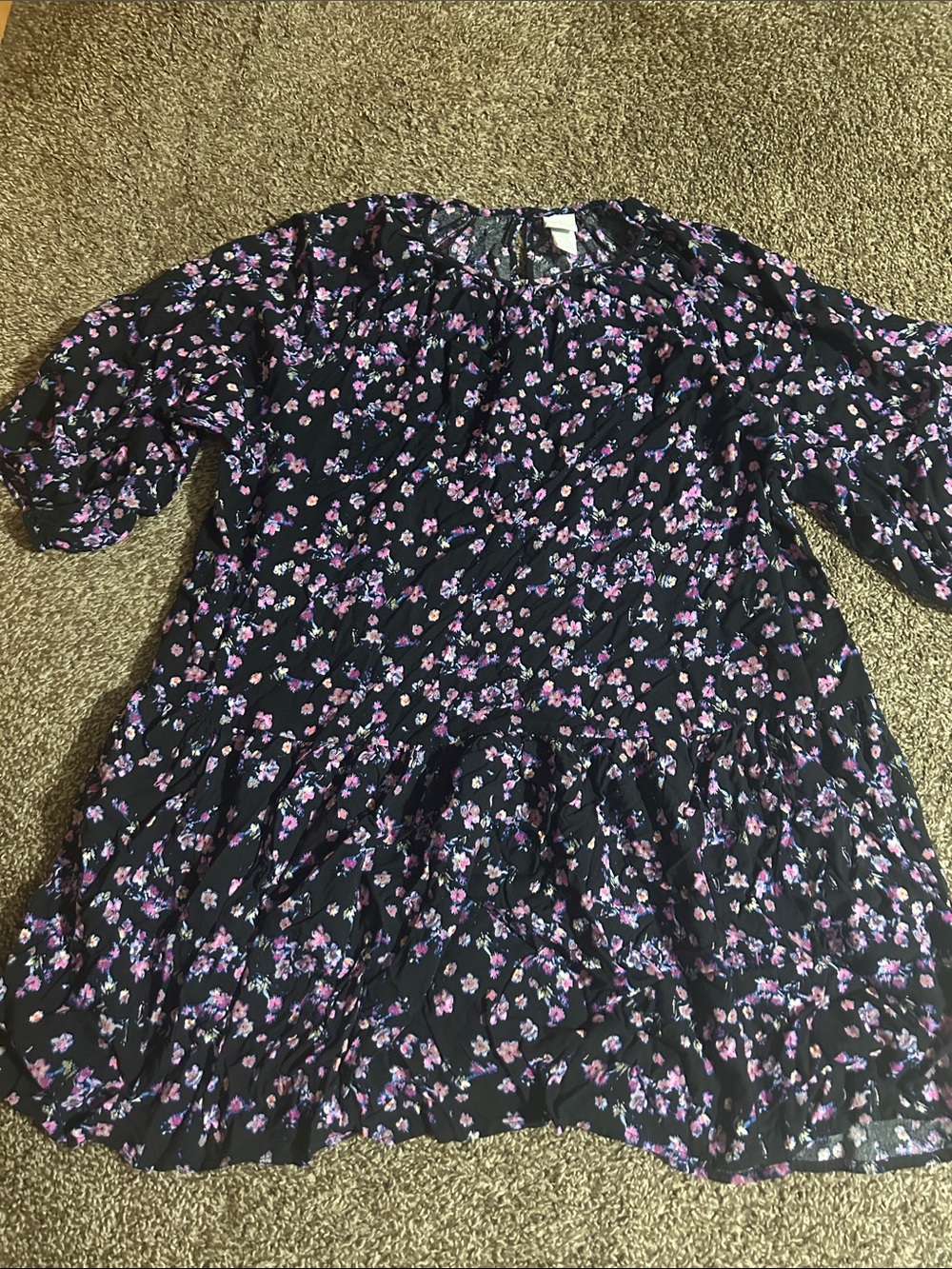 H&M Black Midi Dress with Pink & Purple Floral Print